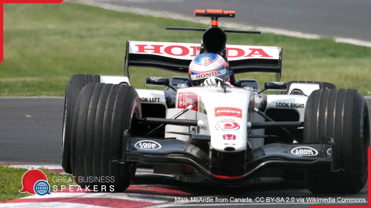 Jenson Button MBE hire British racing driver speaker book at agent Great Business Speakers.