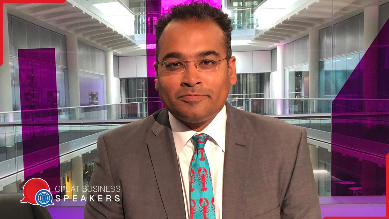 Krishnan Guru- Murthy hire presenter speaker book at agent Great Business Speakers.