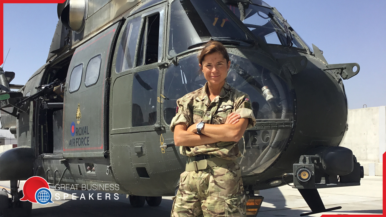 Sarah Furness hire former RAF combat Helicopter Pilot speaker book at agent Great Business Speakers