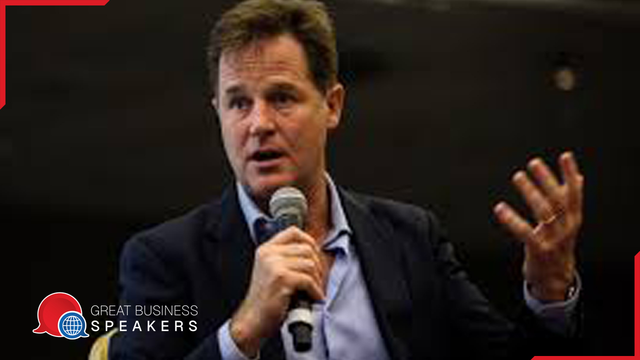 Sir Nick Clegg hire leadership speaker book at agent Great Business Speakers