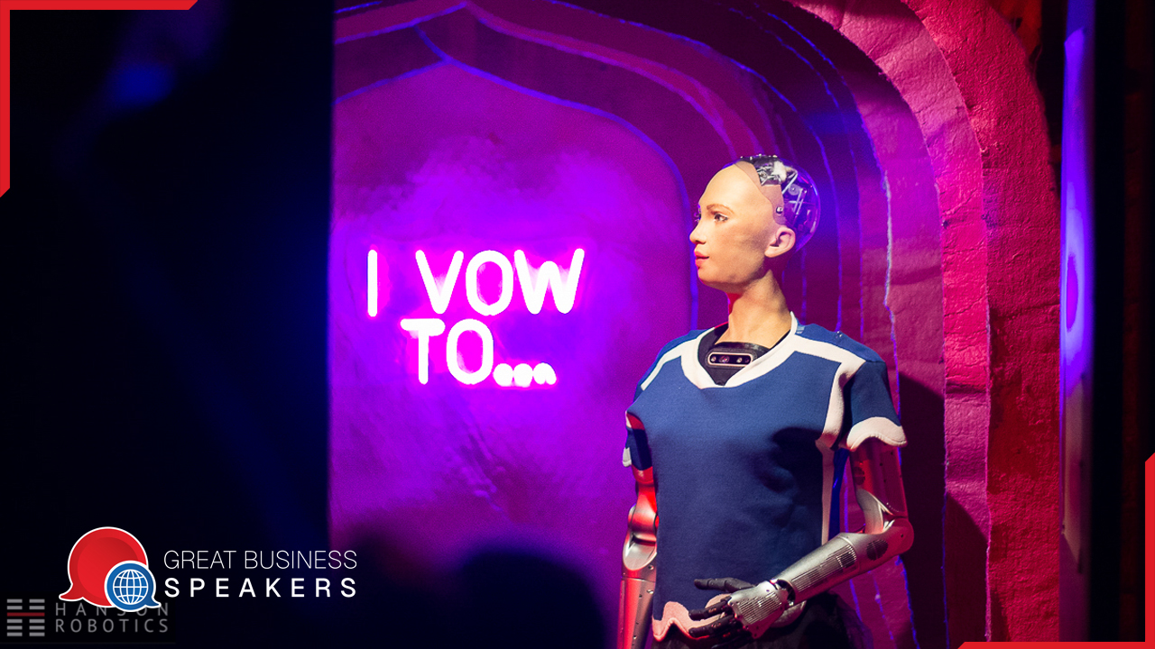 Sophia the robot hire Human Robotics speaker book at agent Great Business Speakers